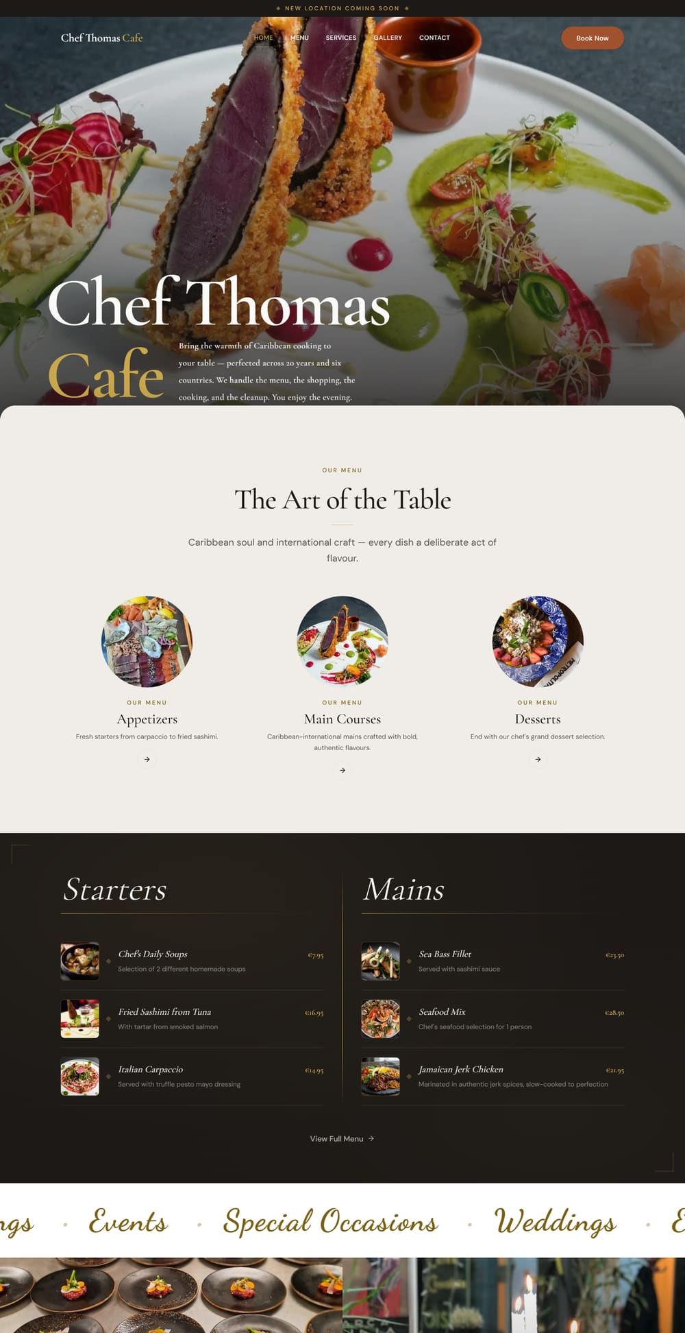 The Chef Thomas Cafe website, desktop