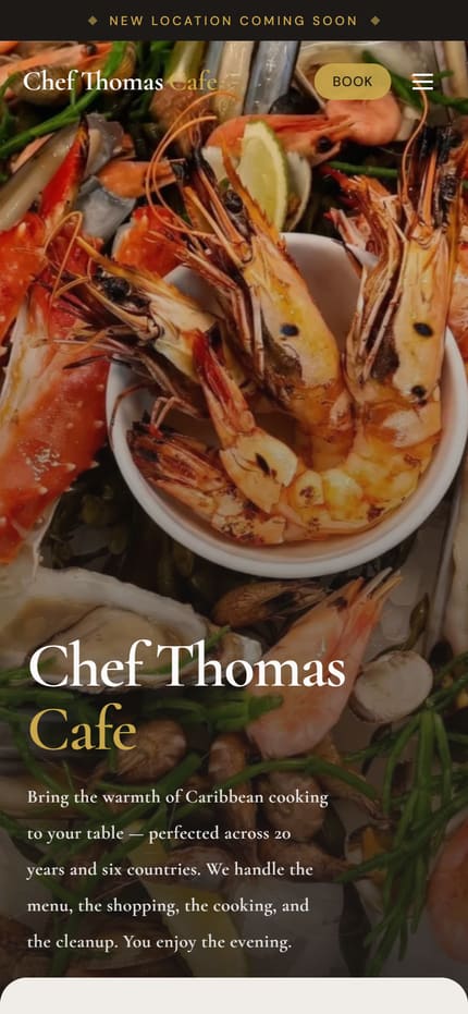 The Chef Thomas Cafe website, mobile