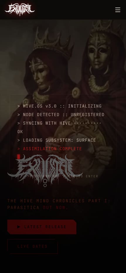 The Exuvial website, mobile