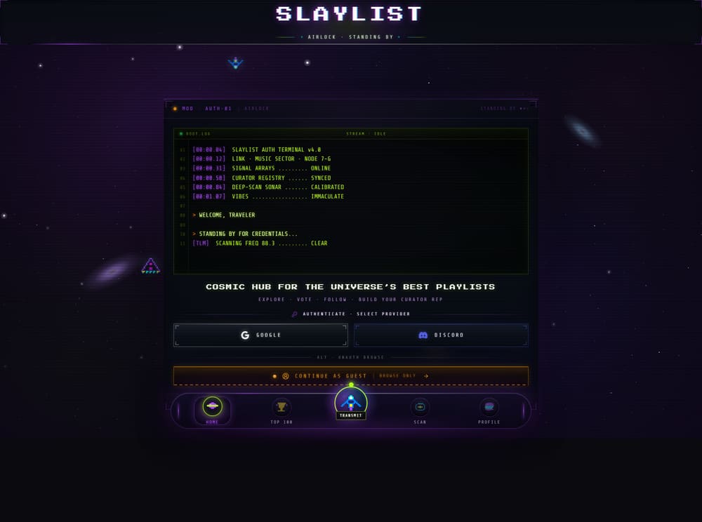 The Slaylist website, desktop