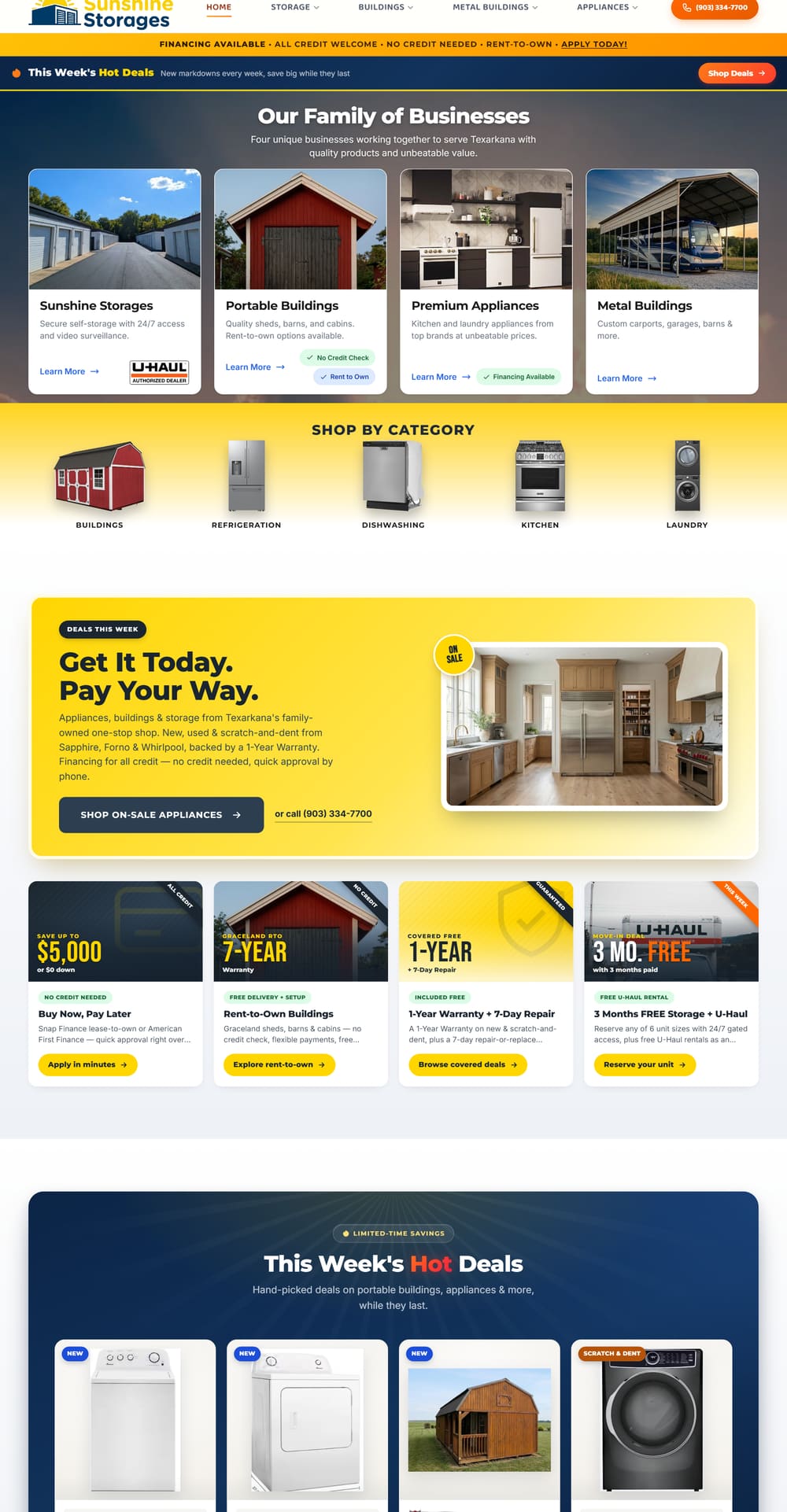 The Sunshine Storages website, desktop